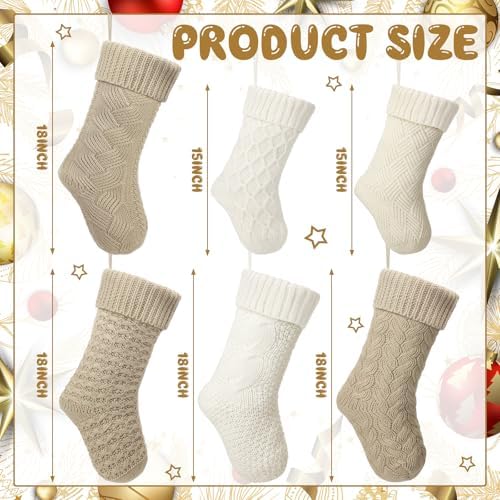 6 Pcs Cable Knit Christmas Stockings Large Christmas Stocking, Charming - Image 2