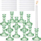 Suclain 24 Pcs Glass Candle Holder Set 12 Candlestick White Candles,Green by Suclain