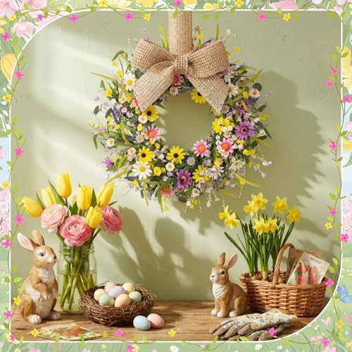 Dingion 6 Pcs 6" Mini Spring Cabinet Wreaths Spring and Summer Wildflower Candle Rings Wreaths for Kitchen with Ribbon Small Floral Wreath for Window Door Farmhouse Wedding Decorations - Image 4