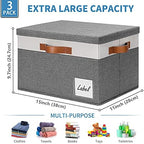 GhvyenntteS Storage Bins with Lids 3 Pack, Large Storage Baskets with Lids and Label, Foldable Fabric Storage Boxes with 3 PU Handles for Organizing Shelves Home Nursery Office (Grey, 15x11x9.6) - Image 2