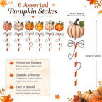 6 Pcs Fall Pumpkin Metal Garden Stakes 17.4" Outdoor Pumpkins - Image 3