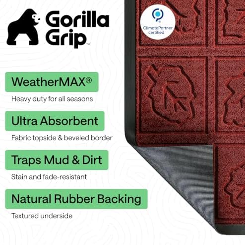 GORILLA GRIP WeatherMAX Door Mat, Indoor Outdoor, 35x23, Burgundy Leaves - Image 2