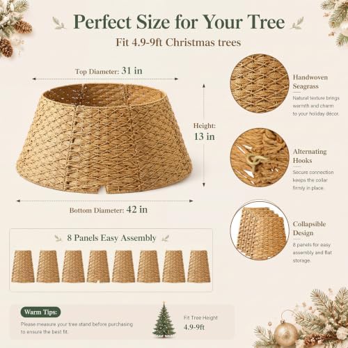 Poen Woven Rattan Christmas Tree Collar, Khaki, 42 Inch - Image 3