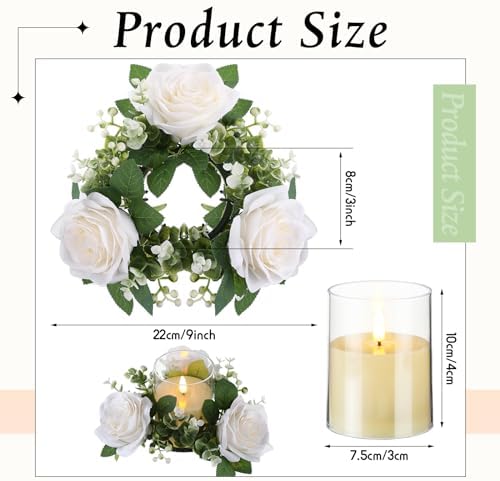 Yunlly 12 Pcs Rose Candle Rings with Candles Sets, White - Image 3