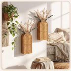 2 Pack Rattan Wall Vase 12 Inch Boho Woven Flat Hanging Vases with Pre Drilled Hook Modern Farmhouse Decorative Wall Art for Living Room, Entryway, Bathroom Decor - Image 3