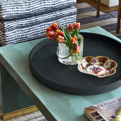 HofferRuffer Large Round Serving Tray 24'', Elegant Faux Leather Circle Ottoman Table Tray, Serve Tea Coffee Breakfast in Bedroom Living Room Kitchen (Classic Black) - Image 6