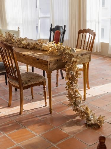 6.8ft Fall Garland Maple Leaf Autumn Thanksgiving Pumpkin Berry Garland, Christmas Halloween Mantle Fireplace Farmhouse Harvest Decorations for Home Outdoor Indoor(White) - Image 4