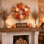24 Inch Fall Wreath for Front Door, Artificial Autumn Leaves with Pumpkins - Image 6