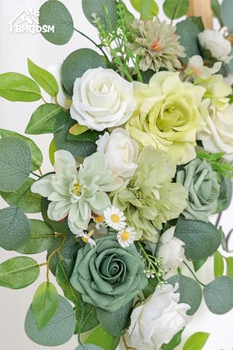 Pack of 2 Artificial Flowers for Backdrop Decoration, Wedding Arch Flowers,Reception Welcome Sign, Eucalyptus Garland, Suited to Aisle Decor and Wedding Arches（White Green） - Image 6