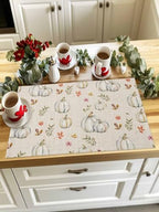 Thanksgiving Placemats Set of 4, Grey Pumpkin Leaves Fall Harvest Burlap Placemats for Dining Table Place Mats for Kitchen Table Waterproof Table Mats, Wipeable Dining Table Set - Image 4