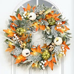 Yastouay 22" Fall Wreaths for Front Door, Fall Door Wreath with Lamb Ears Leaves Pumpkins Berries & Ferns Autumn Wreath for Home Porch Wall Outside Thanksgiving Decor by Yastouay