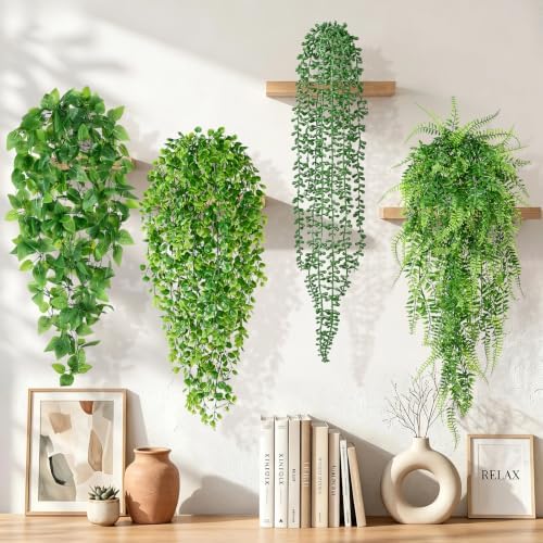 8Pcs Fake Hanging Plants, Mixed Artificial Plants Faux Greenery Ivy Vines by Yastouay