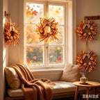 6 Pcs Small Fall Hanging Wreaths with Artificial Autumn Flowers Warm Orange Fall Foliage Wheat Spike Accents Rustic Burlap Ribbon Mini Cabinet Wreath for Farmhouse Thanksgiving Harvest Party Decor - Image 3