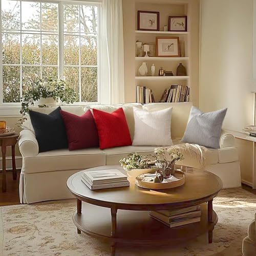 MIULEE Euro Corduroy Throw Pillow Covers Set of 2 24x24 Christmas Red - Image 3