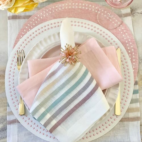 Bodrum Pearls Round Embroidered Placemats Set of 4 – 15" Elegant Table Mats for Dining, Weddings & Special Occasions, Decorative, Wipe-Clean Vinyl Placemats, Rose/White - Image 4