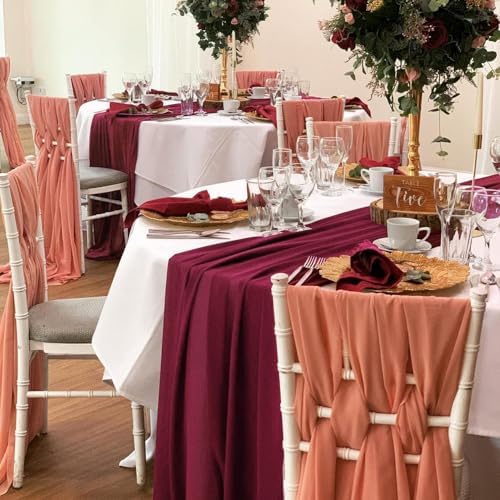 10 Pieces 10Ft Chiffon Table Runners Burgundy Sheer Rustic Wedding Table Runner Elegant Bridal Party Decorations 27x120 Inches - Image 3
