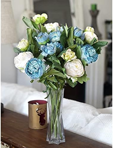 FiveSeasonStuff Vintage Dusty Blue Peonies – Realistic Artificial Silk Flowers with Dry-Look Petals, 6 Stems for Rustic Home & Wedding Bridesmaids Bouquet Bridal Showers - Image 3