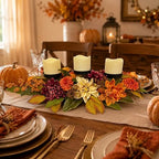 25 Inch Fall 3 Candle Holder Centerpiece with Dahlias and Mums - Image 5