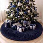 Navy Blue Faux Fur Christmas Tree Skirt 60 Inch Plush Tree Skirt - Image 4