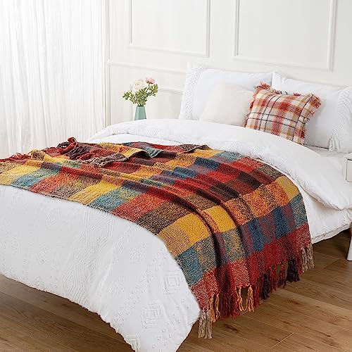 Fall Plaid Throw Blanket for Couch, Rustic Knit Throw Blanket 50"x60" - Image 3