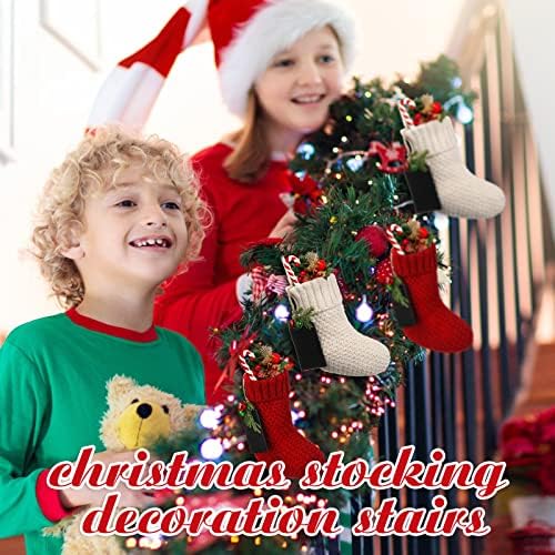 Zubebe 12 Pcs Christmas Mini Stockings Knitted Stocking, Red and White - Image 2
