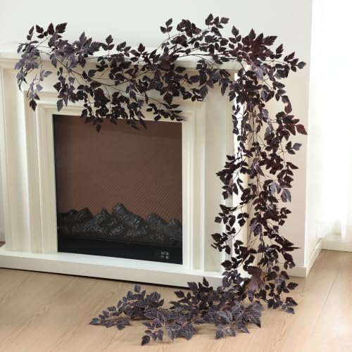 Mizii 10FT Artificial Vines Garlands Burgundy Faux Cimicifuga Vine Garland Silk Leaves Greenery Hanging Plants Fall Decoration for Table Centerpieces Mantle Room Thanksgiving Halloween Decor (10 FT) by Mizii