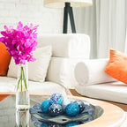 Suclain Centerpiece Bowl and Decorative Balls Set 8 Pcs Table Mosaic Plate with 2.4 Inch Glass Mosaic Orbs Glass Turquoise Tray and Spheres for Centerpiece Table Home Vases Decor(Multicolor) - Image 5