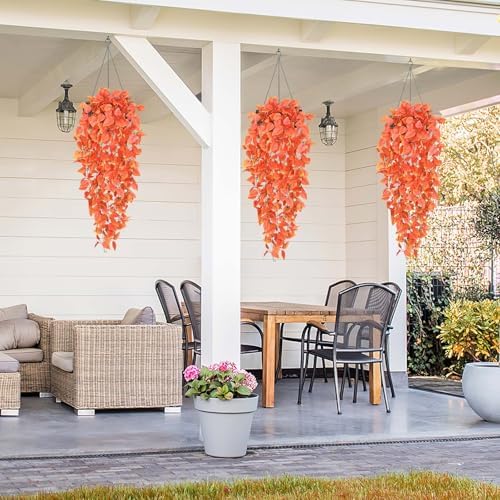 BLEUM CADE Fake Hanging Plants, 4pcs Artificial Hanging Plant, Faux Orange Vines Hanging Plant for Wall Home Living Room Indoor Outdoor Fall Decor (No Baskets) - Image 5