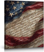 Ship Next Day - American Patriotic Wall Art Framed Canvas, Vintage US Flag and Constitution Painting Print, Rustic Farmhouse Americana Decor for Living Room Office Bedroom, Made in USA by ZERILYN