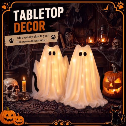 RattanView 2 Pcs Lighted Halloween Cat Ghost Cute and Spooky Decor Indoor - Image 6
