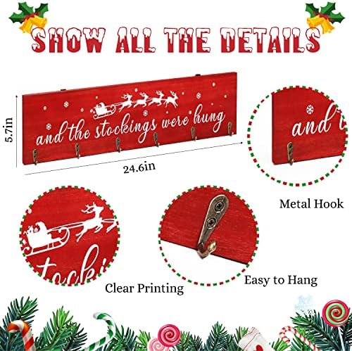 Christmas Stocking Holder, The Stocking were Hung Wood Hanging Sign, Stocking Holder for Wall, Xmas Stocking Holder with 6 Hangers for Fireplace Mantel, 24 inch,Red - Image 3