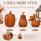 Yungyan Set of 3 Glass Pumpkin Fall Decor Table Centerpiece, Brown - Image 2