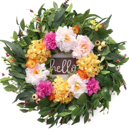 24" Wreaths for Front Door with Hydrangea Dahlia Phalaenopsis Spring&Summer Artificial Flowers for Outdoor Wedding Party Front Door Porch Yard Patio Window Box Home Decor by AmoriseArtificialFLowers