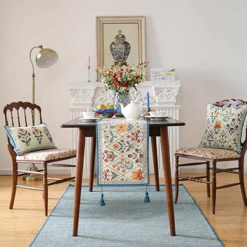 ISAENNE Designer French Linen Table Runner,71"x12"-Floralsea A - Image 3