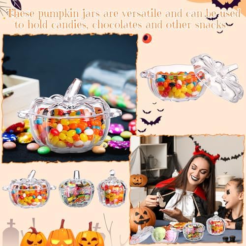 Mimorou 6 Pcs Glass Pumpkin Candy Jars with Lids, 3 Sizes Clear Bowls - Image 5