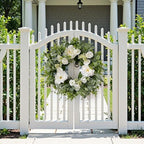 Betylifoy Summer Wreaths for Front Door 24" White Dahlia Rose Floral Wreath - Image 4