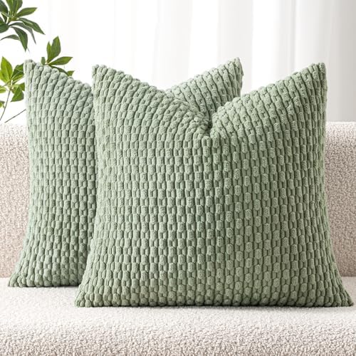 MIULEE Decorative Throw Pillow Covers 26x26 Sage Green Textured Corduroy by MIULEE