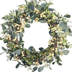 20Inch Artificial Eucalyptus Berry Wreath Green Leaf Eucalyptus Wreaths Spring Summer Wreath for Front Door Window Hanging Wall Party Decorations (20in) by Bibelot