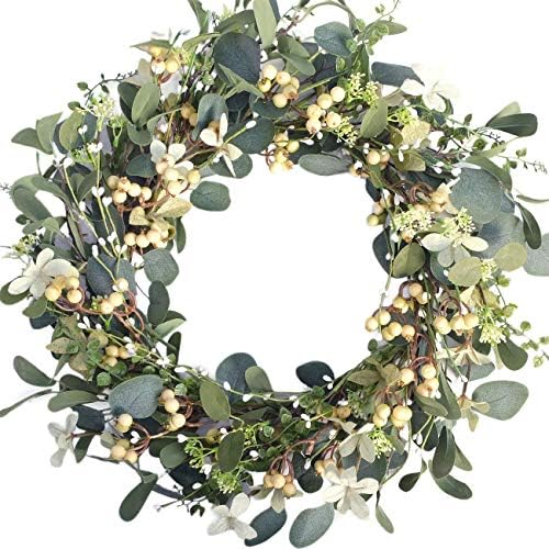 20Inch Artificial Eucalyptus Berry Wreath Green Leaf Eucalyptus Wreaths Spring Summer Wreath for Front Door Window Hanging Wall Party Decorations (20in) by Bibelot