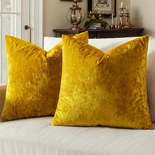 MIULEE Velvet Euro Sham Throw Pillow Covers Golden 24x24 inch Set of 2 by MIULEE
