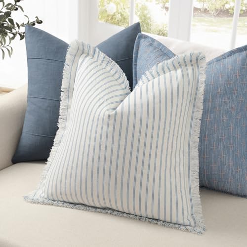 ZWJD Throw Pillow Covers 26x26 Set of 2 Striped Pillow Covers with Fringe Chic Cotton Decorative Pillows Square Cushion Covers for Sofa Couch Bed Living Room Farmhouse Decor - Image 2