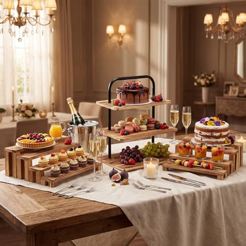 3 Pack Wooden Cupcake Stand 3 Tier Large Tiered Risers Set - Image 4
