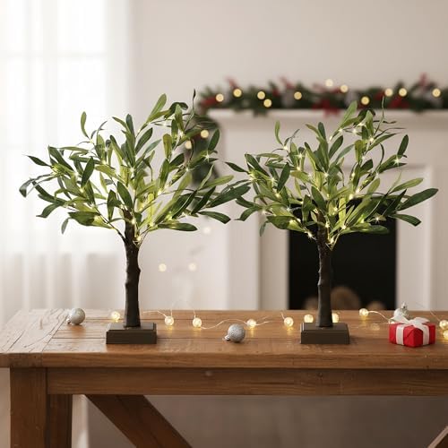 2FT Easter Olive Tree with LED Lights, 30 LED Artificial Twinkle Tree with Timer, Lighted Greenery Tree Bonsai Fairy Tabletop Lamp Tree for Home Decor - Image 3