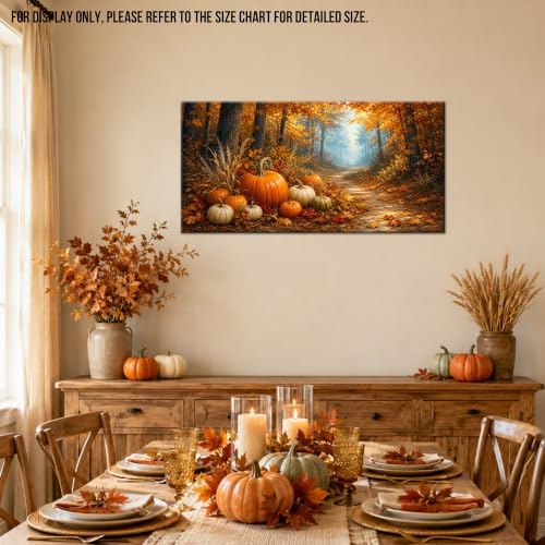 WAXWHELK Fall Canvas Wall Art Pumpkin Harvest Forest Path Painting Pictures Rustic Farmhouse Autumn Thanksgiving Artwork for Living Room Bedroom Home Decor, (24"x47") - Image 4