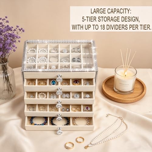 Women's Jewelry Organizer, Large 5-Layer Diamond Border Ornaments Box - Image 3