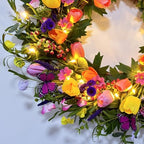 24 Inch Spring & Summer Artificial LED Tulip Wreath with LED Lights, Multicolor, for Easter, Holidays & Celebrations - Image 7