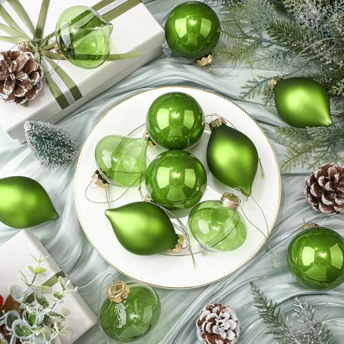 Zomiboo 12 Pcs Lime Green Glass Christmas Ball Ornaments Set 3.15" - Image 5