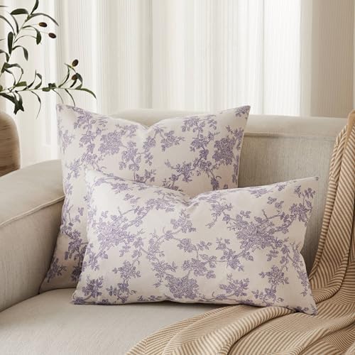 2 Pack French Floral Throw Pillow Covers 24x24in, Purple/Cream - Image 4