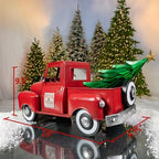 Zaer Ltd. Metal 18.5" Long Multi-Seasonal Christmas and Harvest Pickup Truck with Metal Tree, Pumpkins, and Matching Side-Magnet Sets (Antique Red) - Image 2