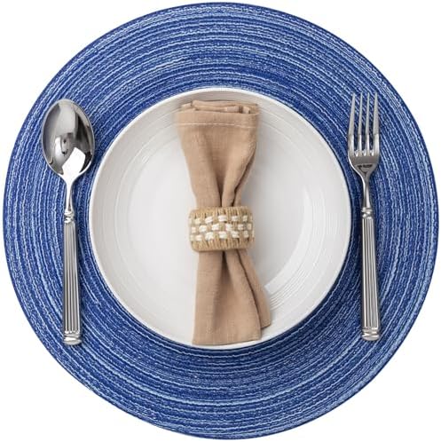 BARoyal Round Placemats Set of 12 Woven Placemats Washable Braided Table Mats for Dining Table Heat Resistant Non-Slip Circle Place Mats(Royal Blue) by BAROYAL
